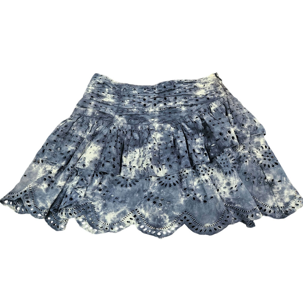 LoveShackFancy Blue Tie Dye Eyelet Mini Skirt Size 4 Cotton Lined